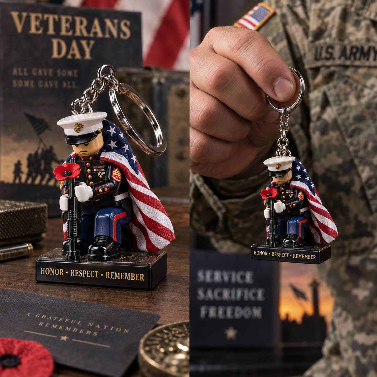Veterans Day Building Block Figure Keychain