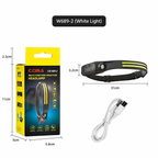 230° LED band plus a spotlight, hands-free.