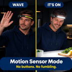 230° LED band plus a spotlight, hands-free.