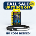 230° LED band plus a spotlight, hands-free.