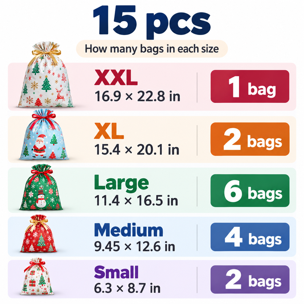 30-Piece Christmas Drawstring Gift Bags & Tags Set