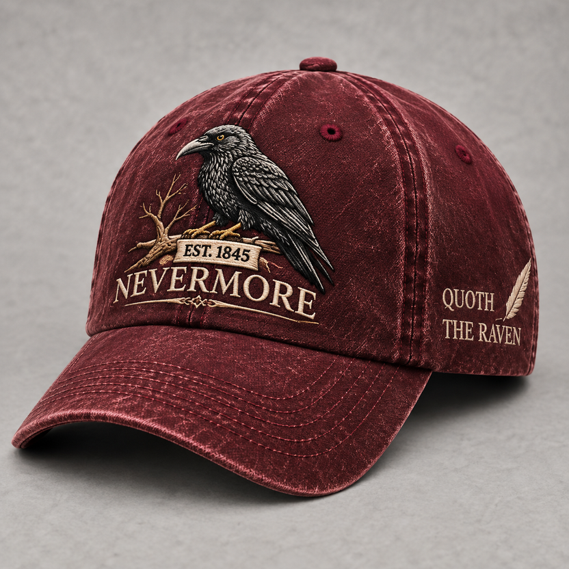 ⬛🐦NEVERMORE 1845 Raven Vintage Cap | Gothic Bird Lover Hat
