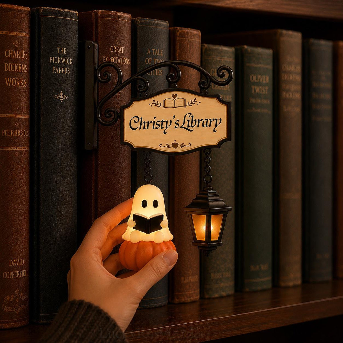 Reading Ghost Lantern Bookshelf Lamp