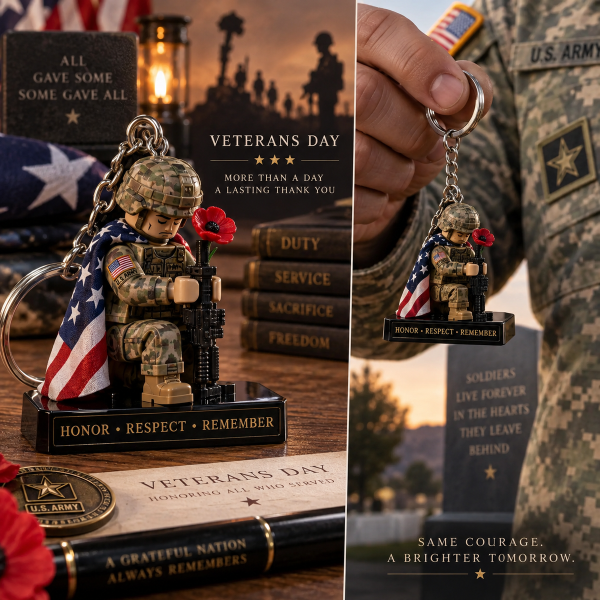 Veterans Day Building Block Figure Keychain