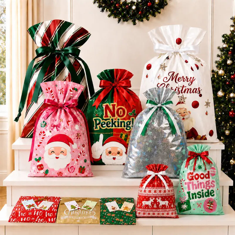 55-piece Christmas drawstring gift bags and tags set