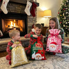 Christmas gift packaging with drawstring closure