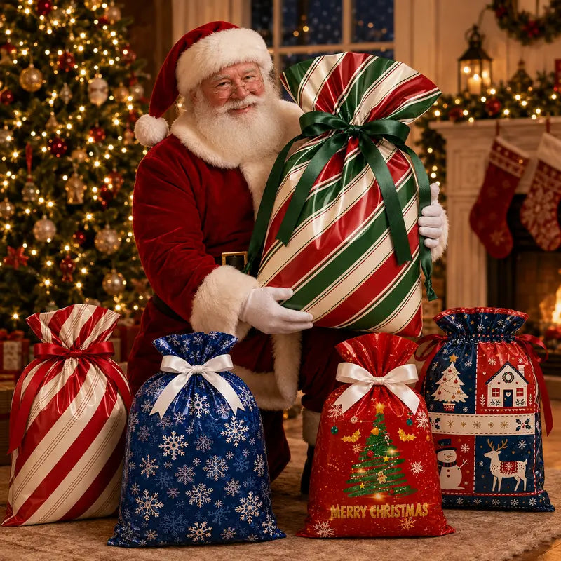 Reusable holiday gift bags with tags